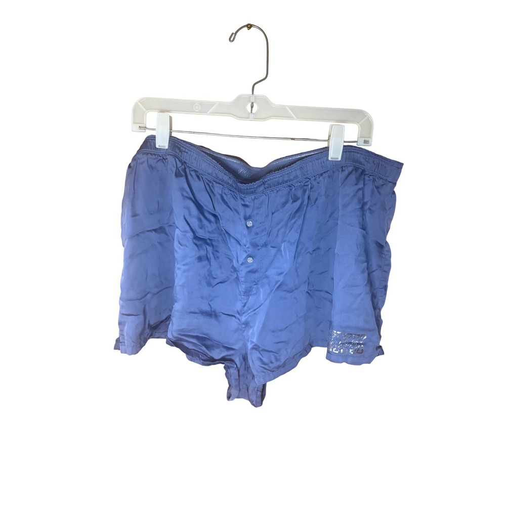 Victoria's Secret PINK Satin Sleep Shorts Blue Glitter Logo Pajama Bottoms XXL